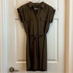Express Brown Button Down Collared Dress Small